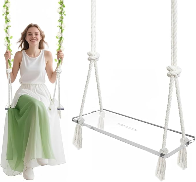 Transparent Acrylic Swing,Adjustable Rope Tree Swing Set for Kids & Adults 550 lbs Load Capacity Non-Slip Thickening Playground Swing Set Accessories Ideal for Indoor & Outdoor