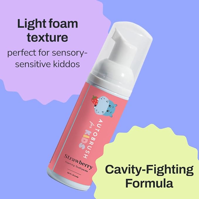 autobrush Kids Fluoride-Free Foaming Toothpaste Strawberry Flavor for Electric or U-Shaped Toothbrush, SLS-Free, Training Toothpaste, Anti-Cavity (2 Pack)