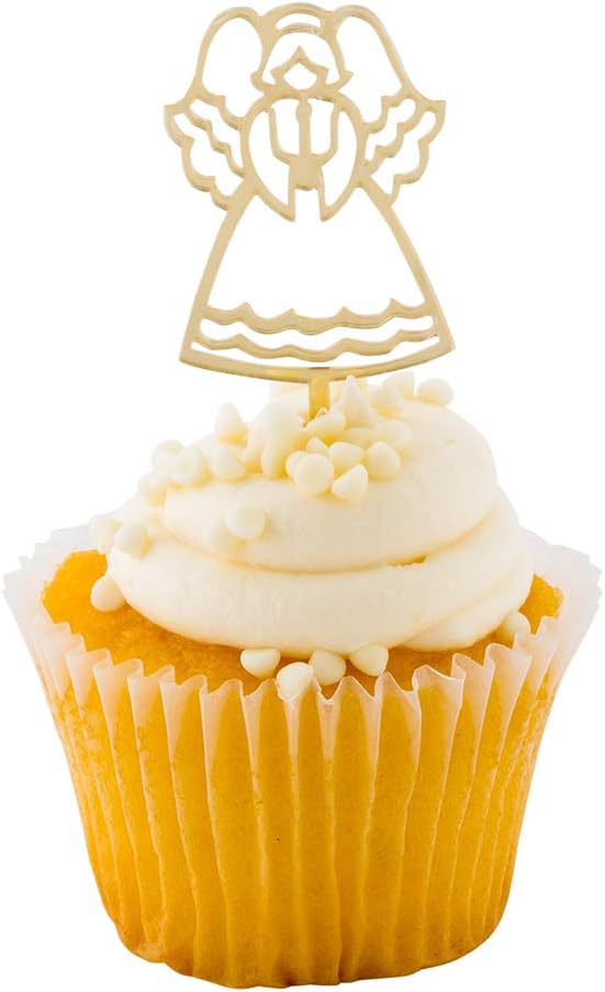 Restaurantware-3 x 1.3 Inch Angel Cake Toppers, 100 Mirrored Angel Cupcake Toppers - With Wings And Halos, For Baby Showers, Birthday Parties, Weddings, Or Baptisms, Gold Acrylic Cupcake Toppers