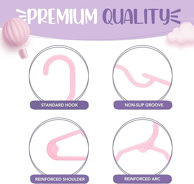 HOUSE DAY Plastic Baby Hangers for Closet 60 Pack, Durable Plastic Kids Hangers for Baby Clothes, Thin & Compact Childrens Hangers, Space Saving Pink Baby Hangers, Small Hangers for Kids Clothes