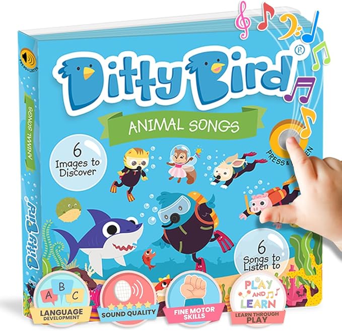 Ditty Bird Animal Songs Book for Toddlers ā Interactive Sound Book with Baby Shark & More | Musical Board Book for 1-3 Year Olds | Fun, Realistic Animal Sounds | Sturdy Sensory Book for Baby