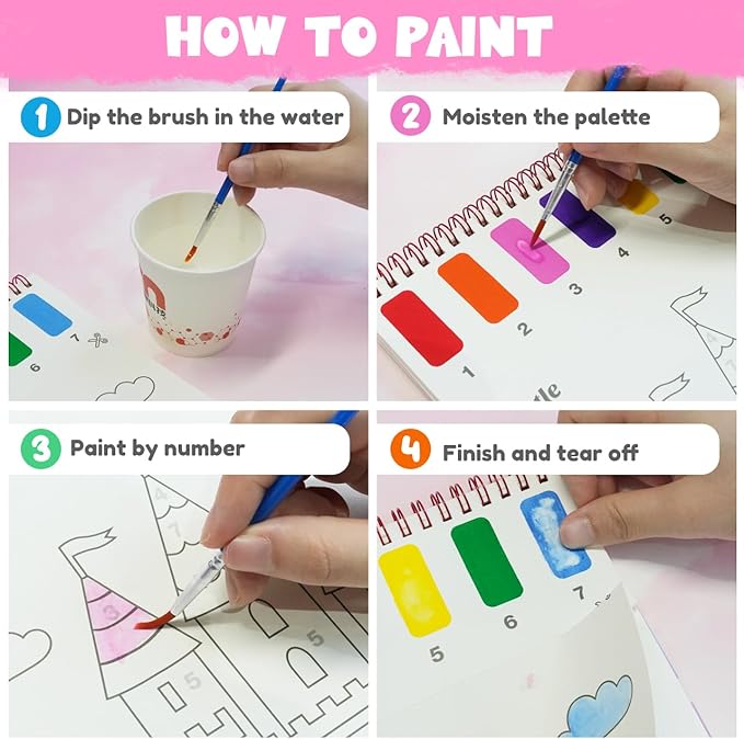 ZMLM Paint with Water Books for Kids - Easter Basket Stuffers Mess Free Coloring Activity for Toddlers - Arts & Crafts Gifts Toys for Valentines Birthday Christmas Boy Girls Ages 4 5 6 7 8(Princess)