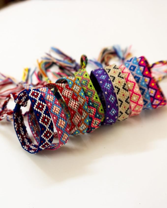 Woven Friendship Bracelets - Adjustable Nepal & Mexico Wave Anklets - 0.45 Inch Width - Diamond-Shaped Design - 12 Colorful Braided Bracelets for Best Friends, Kids, Women, Girls, and Men - Boho Surfer Beach Party VSCO Style