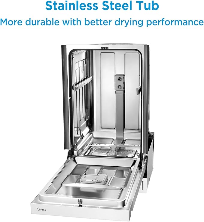 Midea MDF18A1AWW Built-in Dishwasher with 8 Place Settings, 6 Washing Programs, Stainless Steel Tub, Heated Dry, Energy Star, White