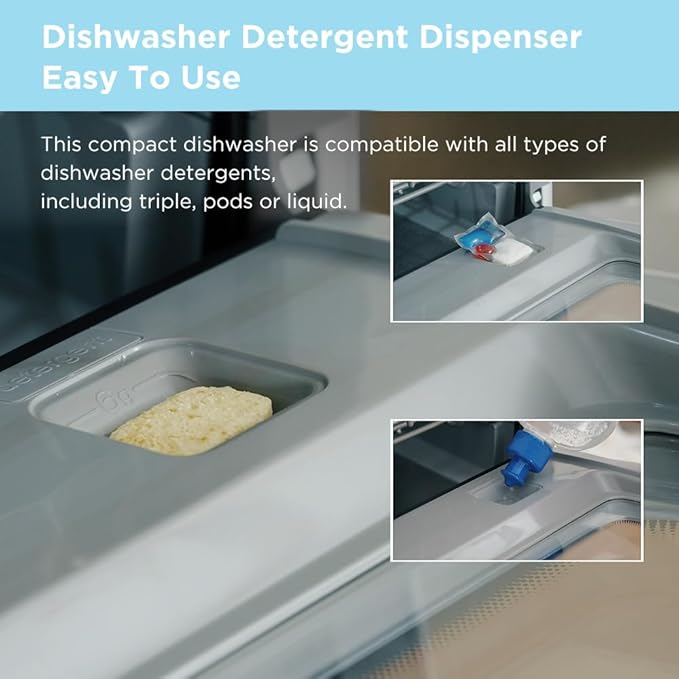 Midea MDC17P2DWW Countertop Dishwasher Portable with 6L(1.59G) Built-in Water Tank, 5+2 Programs, Auto Door Open, Dual Drying System, Energy-Saving and Odor Removal, for Apartments, Dorms& RVs, White