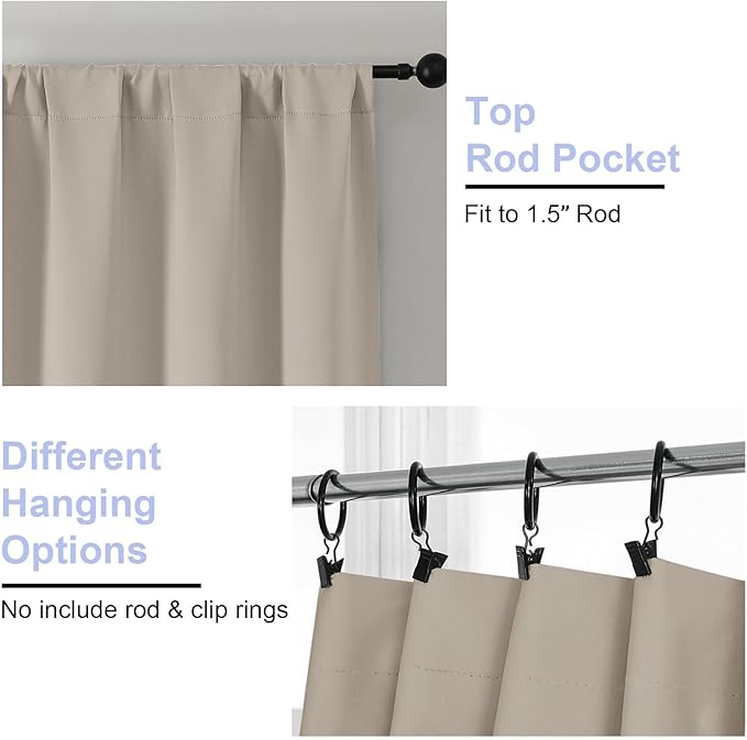 Simplebrand Ava Stone Short 36 Inches Blackout Curtain 2 Panels Set, Half Window Rod Pocket Privacy Curtain Tiers for Kitchen, Curtains Blackout for Bathroom Shades, W40 x L36 Inch, Stone