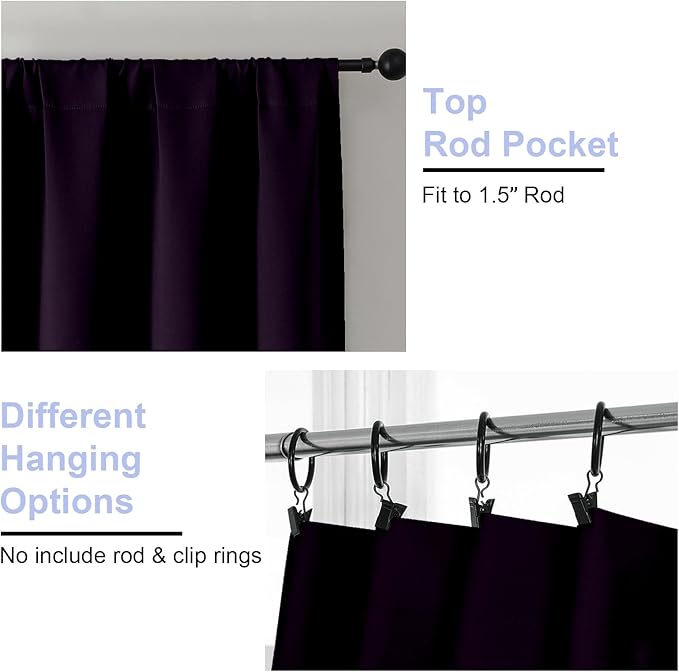 Simplebrand Ava BlackBerry Short 36 Inches Blackout Curtain 2 Panels Set, Half Window Rod Pocket Privacy Curtain Tiers for Kitchen, Curtains Blackout for Bathroom Shades, W40 x L36 Inch, BlackBerry