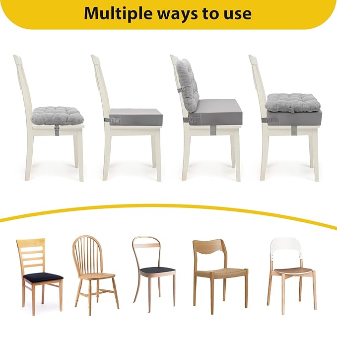 Toddler Booster Seat for Dining Table 2PC Upgraded 3.6IN Cushion with Soft Corduroy Backrest Infant Booster Seat for Kitchen Chair with Adjustable Straps - Non-Slip Base & Breathable Fabric 