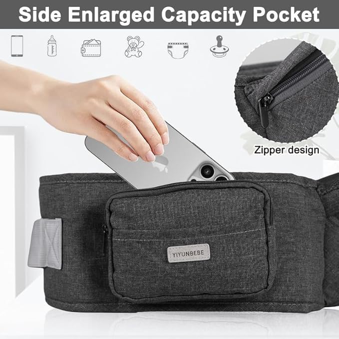 Baby Hip Carrier, Hip Seat Baby Carrierwith Adjustable Waistband, Ergonomic No-Slipped Seat, Breathable Materials for Newborns to Toddlers(Black