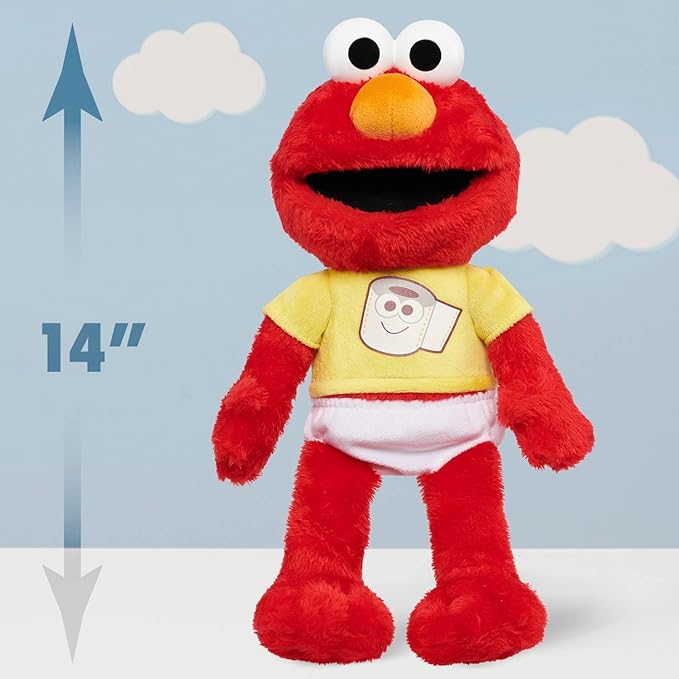 Just Play Sesame Street Potty Time Elmo 12-Inch Sustainable Plush Stuffed Animal, Sounds and Phrases, Potty Training Tool, Kids Toys for Ages 18 Month