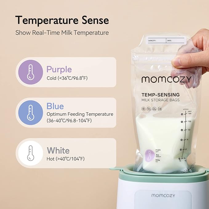 Momcozy Breastmilk Storing Bags, Temp-Sensing Discoloration Milk Storing Bags for Breastfeeding, Disposable Milk Storage Bag with 6 Ounce Self Standing, No-Leak Milk Freezer Storage Pouches, 200pcs