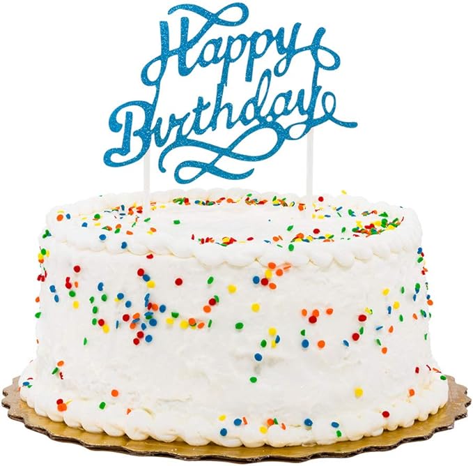 Restaurantware Top Cake 6 X 6 Inch Cake Toppers 100 Happy Birthday Cake Topper Inserts - Durable With Glitter Detail Blue Paper Cake Decoration Birthday Baby Shower Wedding Supplies