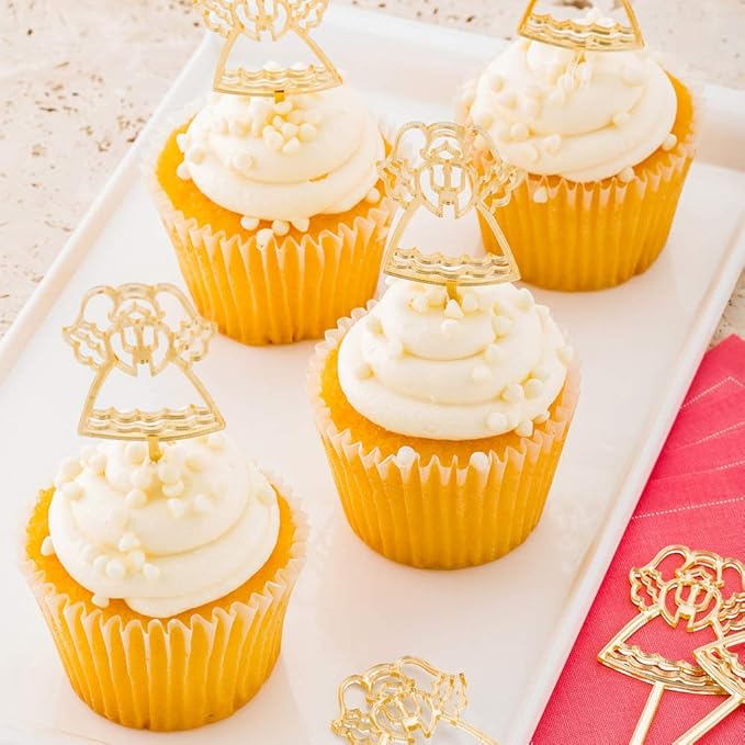 Restaurantware-3 x 1.3 Inch Angel Cake Toppers, 100 Mirrored Angel Cupcake Toppers - With Wings And Halos, For Baby Showers, Birthday Parties, Weddings, Or Baptisms, Gold Acrylic Cupcake Toppers