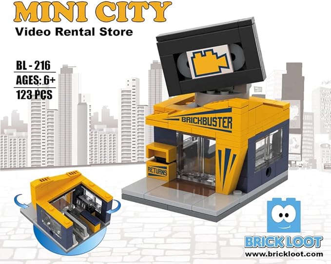 Brick Loot Exclusive Mini City Video Rental Store - Custom Designed 123 Piece Model - Compatible with Lego and Other Major Brick Brands β¦