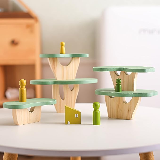 Wooden Tree Toy 15 PCS Wood Stacking Forest Toys for Toddlers, Peg Doll and Tree Sensory Toys Educational Balancing Activities Toy, Montessori Toys for Toddlers 1 2 3 Year Old