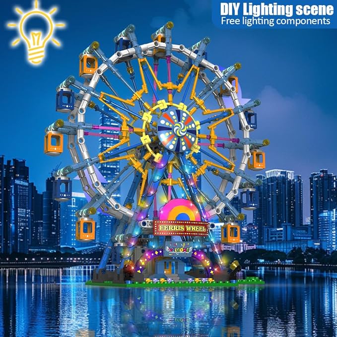 Upgrade Rotating Ferris Wheel Building Blocks Set Toys for Kids with Light Carnival Amusement Park Construction Kits Birthday Halloween for Boys Girls(813pcs)