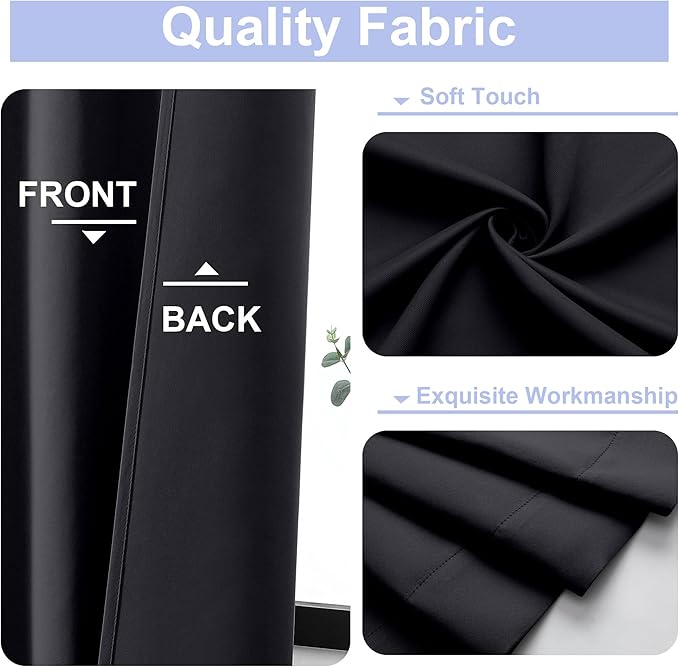 Simplebrand Ava Halloween Black Short 36 Inches Blackout Curtain 2 Panels Set, Half Window Rod Pocket Privacy Curtain Tiers for Kitchen, Curtains Blackout for Bathroom Shades, W40 x L36 Inch, Black