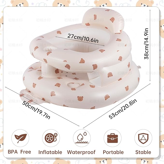 Baby Inflatable Seat with Guardrails for 3-36 Months, Built-in Air Pump, Summer Toddler Chair for Sitting Up, Floor Seater with Back Support