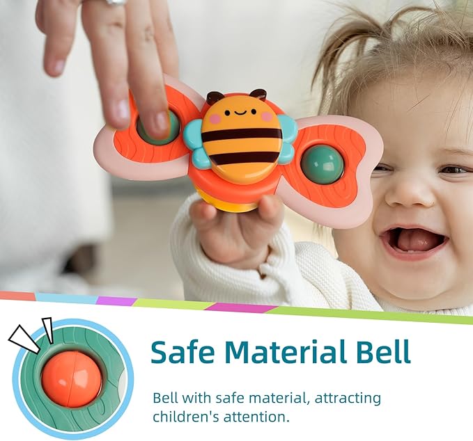 LiKee Strong Suction Cup Fidget Rotating Sensory Bath Toys for Baby 12 18 Months Airplane Car Travel Table & Window Toys for 1 2 Years Old Toddler Boys and Girls