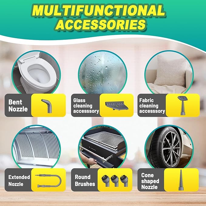 Multi-Surface Handheld Pressurized Steam Cleaner with 13 PCS Accessory ,Portable Steamer for Cleaning, Multipurpose Steam Cleaner for Home/Car/Bathroom/Grease/Upholstery/Floor/Grout and More (White)