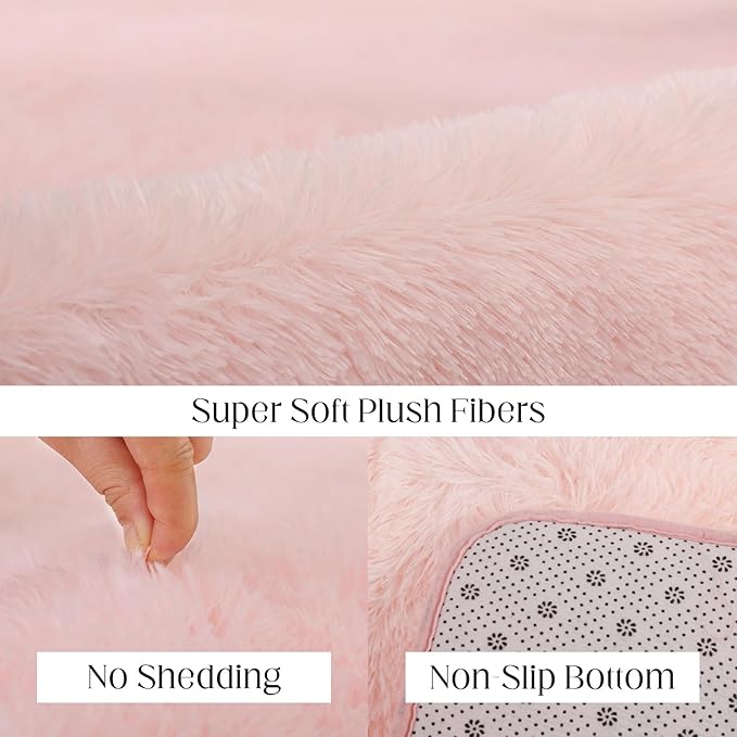 Soft 5x7 Pink Rug, Fluffy Area Rugs for Living Room, Plush Area Rugs for Bedroom, Non-Slip Indoor Carpet for Nursery, Study Room, Kids Room, Room Decor