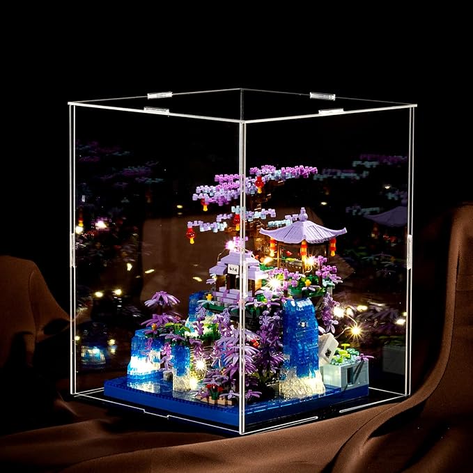 Peach Blossom Pond Building Blocks Set,Building Blocks Set Gifts for Adults and Kids, Micro Bricks Cherry Blossom Tree House Kit with LED Light and Display Box(2500+Pieces)