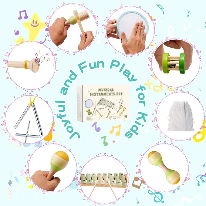 Xylophone for Toddlers 1-3, Montessori Toys for 1 Year Old, Baby Instruments Wooden Percussion Set, Baby Xylophone for Boys and Girls, Preschool Educational Birthday Gifts