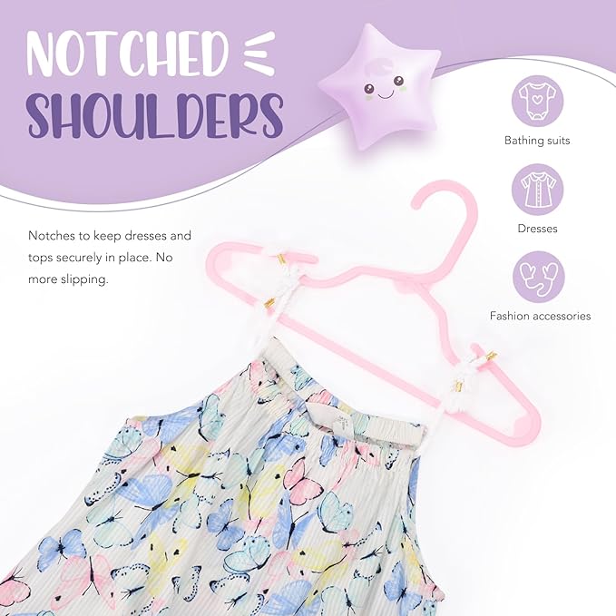 HOUSE DAY Plastic Baby Hangers for Closet 60 Pack, Durable Plastic Kids Hangers for Baby Clothes, Thin & Compact Childrens Hangers, Space Saving Pink Baby Hangers, Small Hangers for Kids Clothes