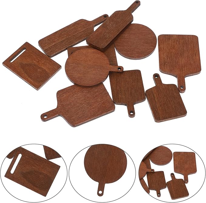 Zerodeko 10 PCS Dollhouse Cutting Board, Miniature Wooden Cutting Board Wood Chopping Charcuterie Boards Doll House Miniature Kitchen Accessory