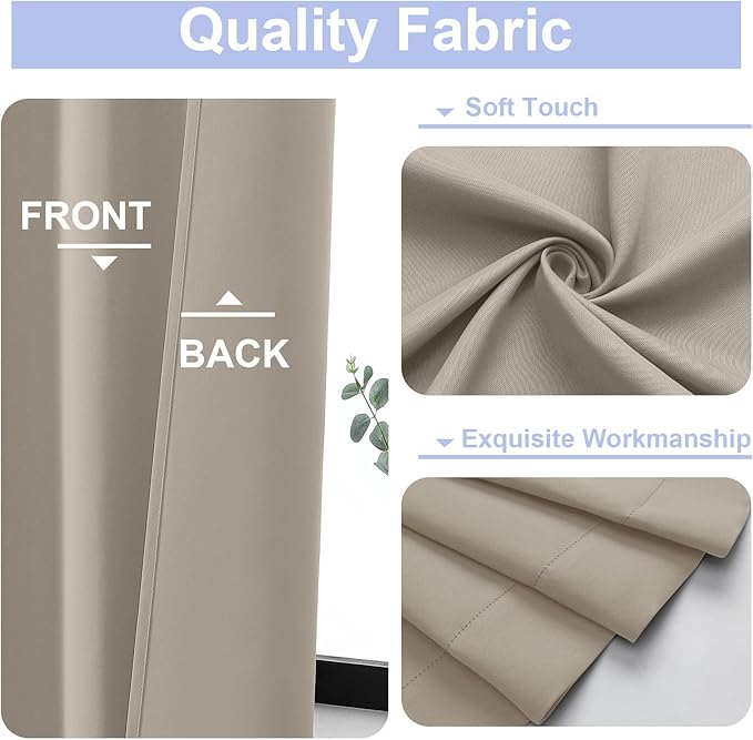 Simplebrand Ava Stone Short 36 Inches Blackout Curtain 2 Panels Set, Half Window Rod Pocket Privacy Curtain Tiers for Kitchen, Curtains Blackout for Bathroom Shades, W40 x L36 Inch, Stone