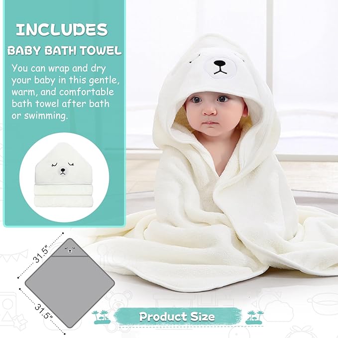 MoreFeel Collapsible Baby Bathtub for Newborn with Thermometer & 1 Hooded Towel & 1 Soft Floating Cushion,Portable Travel Bathtub with Drain Hole, Durable Foldable Baby Tubs for Infants to Toddler