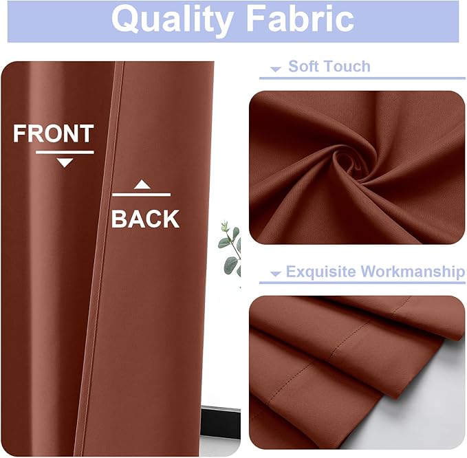 Simplebrand Ava Terracotta Short 36 Inches Blackout Curtain 2 Panels Set, Half Window Rod Pocket Privacy Curtain Tiers for Kitchen, Curtains Blackout for Bathroom Shades, W40 x L36 Inch, Terracotta