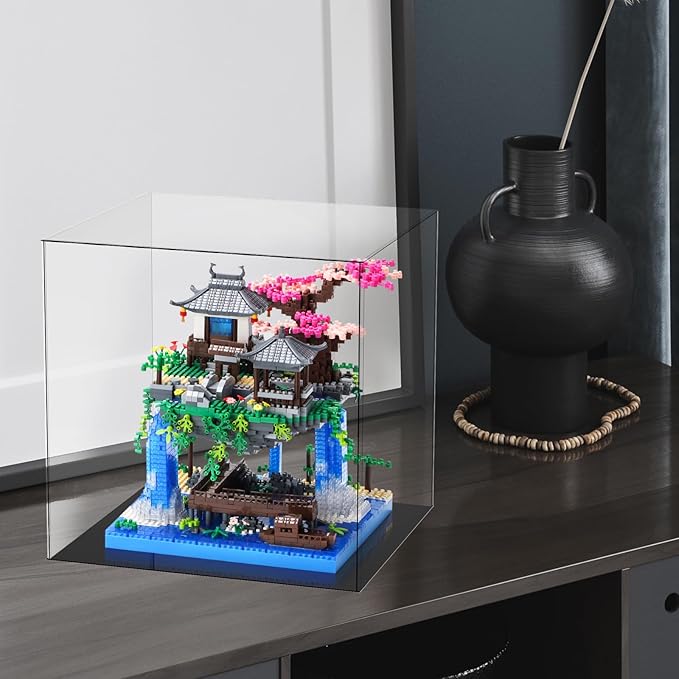 Cherry Blossom Bonsai Tree Building Block Sets with Acrylic Display Box Chinese Architecture of Peach Blossom Micro Mini Building Set Toy Gift for Kids Adults(3320 Pieces)