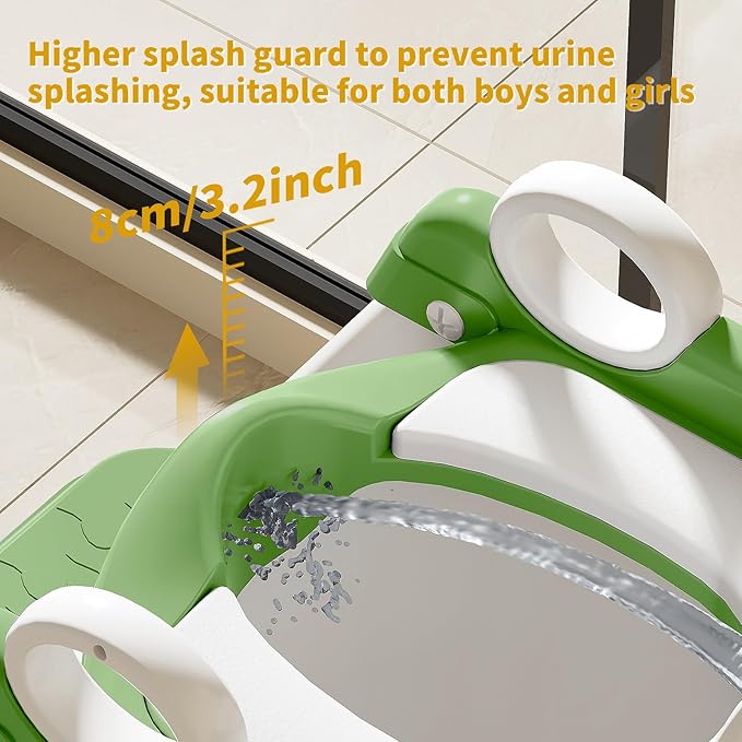 Potty Training Seat,Non Slip Foldable Toilet Training Seat with Soft Cushion, Comfortable HandlesUpgrade Toddler Toilet Seat for Kids Boys Girls,Potty Training Toilet Seat with Step Stool Ladder,Green