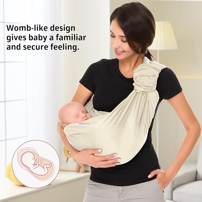 Water Ring Sling Baby Carrier, Adjustable Lightweight Breathable Newborn Carrier Sling for Summer, Swimming, Pool, Beach, Front Chest Mesh Infant Wrap Carrier for Baby Gift ( Beige