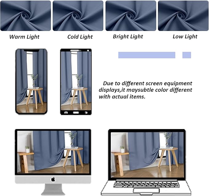 Simplebrand Ava Denim Blue Short 36 Inches Blackout Curtain 2 Panels Set, Half Window Rod Pocket Privacy Curtain Tiers for Kitchen, Curtains Blackout for Bathroom Shades, W40 x L36 Inch, Denim Blue