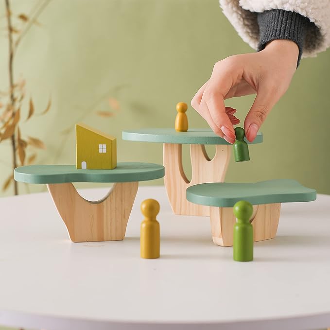 Wooden Tree Toy 15 PCS Wood Stacking Forest Toys for Toddlers, Peg Doll and Tree Sensory Toys Educational Balancing Activities Toy, Montessori Toys for Toddlers 1 2 3 Year Old