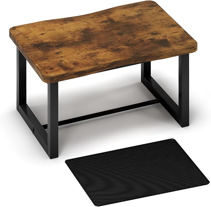 Wooden Step Stool with Non-Slip mat,Bed Steping Stool for Adult Hold up to 500lbs,Wood One Step for Kitchen, Bedroom, Living Room, Bathroom… (Brown)