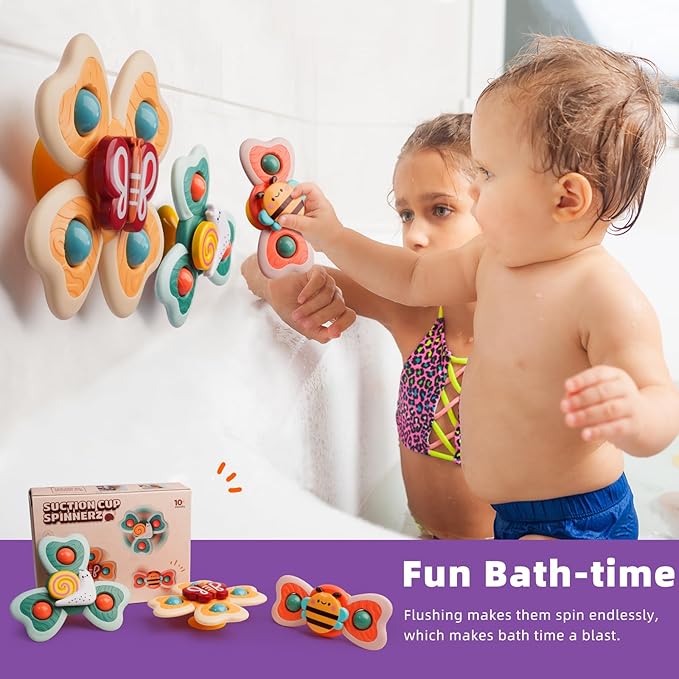 LiKee Strong Suction Cup Fidget Rotating Sensory Bath Toys for Baby 12 18 Months Airplane Car Travel Table & Window Toys for 1 2 Years Old Toddler Boys and Girls