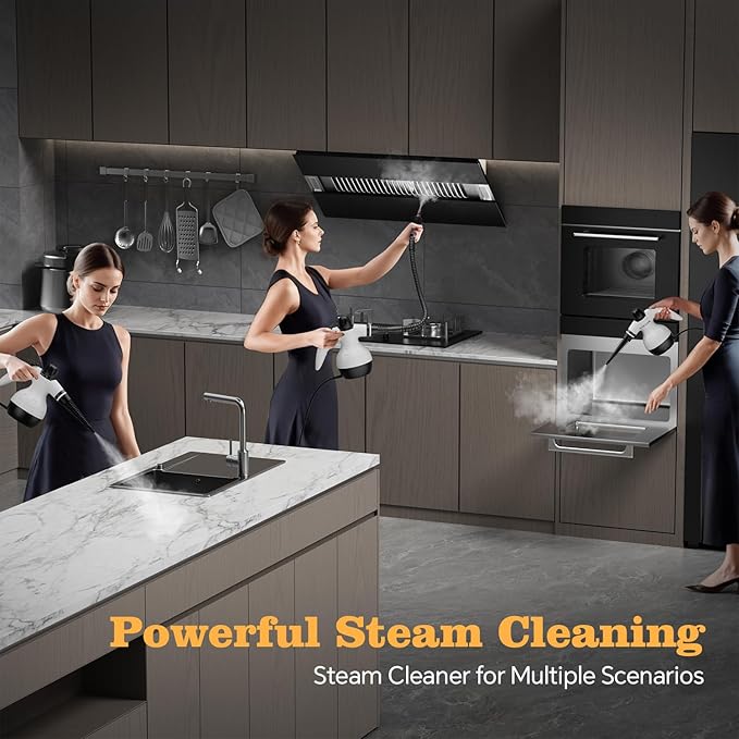 Steam Cleaner, Handheld Steam Cleaner, Steam Cleaner for Home with 16 Accessories and Automatic Steam Switch, Steamer for Cleaning Home, Living Room, Kitchen, Bathroom, Car (White)