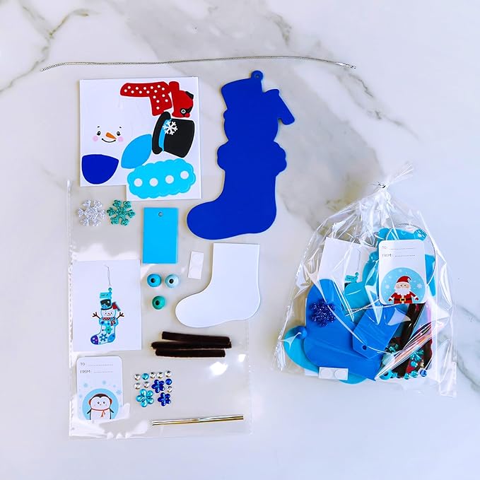 Winlyn 24 Sets Christmas Craft Kits Winter Crafts DIY Snowman Stocking Ornaments Decorations Snowman Snowflakes Foam Stickers Arts and Crafts for Kids Classroom Art Activities Holiday Party Favors