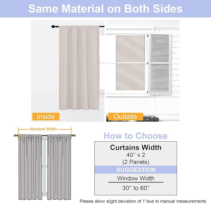 Simplebrand Ava Natural Short 36 Inches Blackout Curtain 2 Panels Set, Half Window Rod Pocket Privacy Curtain Tiers for Kitchen, Curtains Blackout for Bathroom Shades, W40 x L36 Inch, Natural