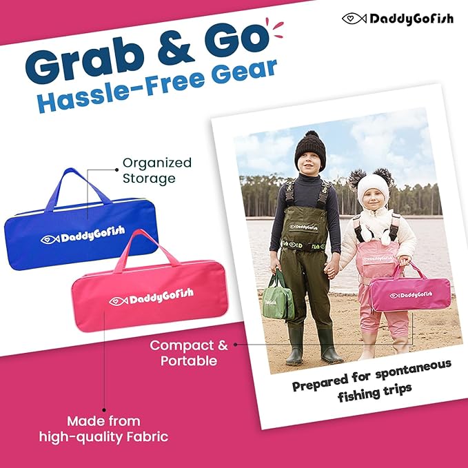 DaddyGoFish Kids Fishing Pole - Rod Reel Combo Tackle Box Starter Set - First Year Small Dock Gear Kit for Boys Girls Toddler Youth Age Beginner Little Children Junior Anglers Older Kids