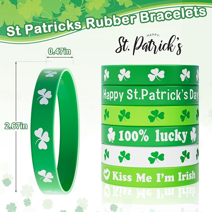 St Patricks Day Bracelets for Kids 30PCS Shamrock Rubber Bracelets Bulk St. Patrick's Day Party Favors Goodie Bag Stuffers Supplies Green Irish Wristbands St Patricks Day Accessories Treats Gifts
