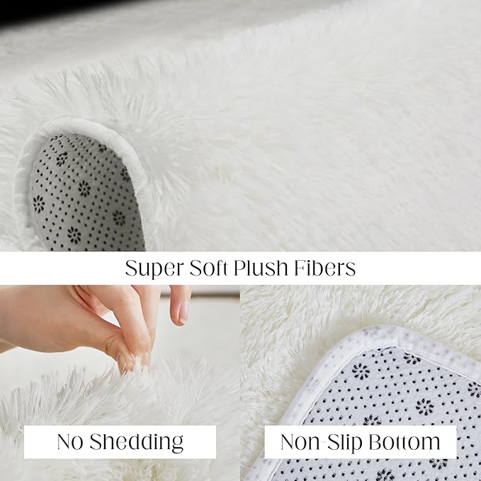 9x12 White Fluffy Plush Area Rug, Ultra Soft Bedroom Rug Indoor Carpet, Anti-Skid High Pile Luxury Rugs for Nursery, Kids Room, Playroom, Home Decoration