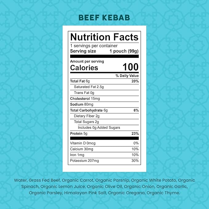 Serenity Kids 7+ Months World Explorers Beef Kebab Baby Food Pouches - Grass-Fed Beef & Organic Veggies - BPA-Free Baby Snack - Ages 7+ Months - 3.5 Oz 6 Pack