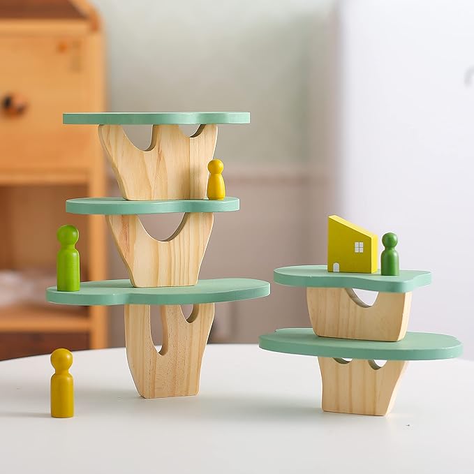 Wooden Tree Toy 15 PCS Wood Stacking Forest Toys for Toddlers, Peg Doll and Tree Sensory Toys Educational Balancing Activities Toy, Montessori Toys for Toddlers 1 2 3 Year Old