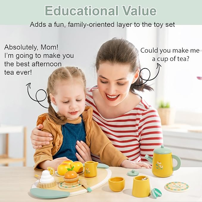 Wooden Tea Set for Toddlers Pretend Play Kitchen Accessories Little Girl Toys Tea Party Set for 3 4 5 6 Year Olds Enjoy Tea Time with Wooden Toys Toddler Tea Set