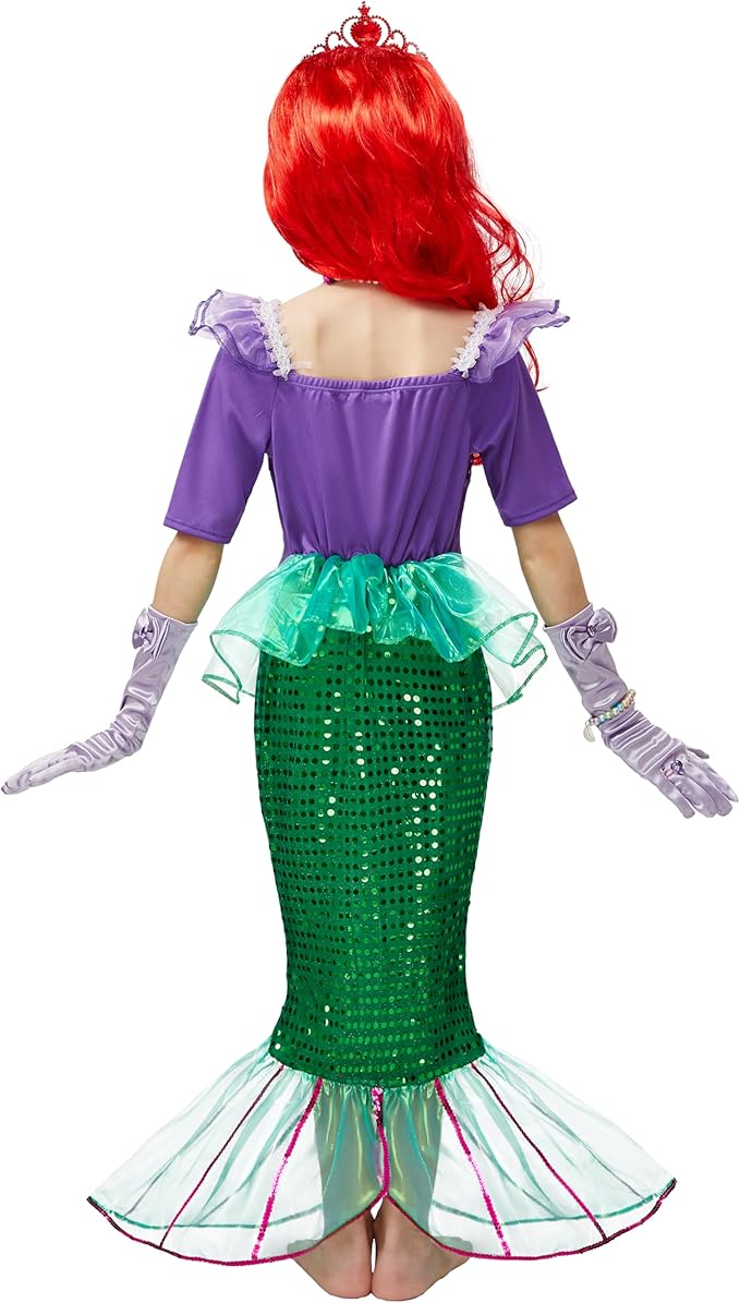 Spooktacular Creations Halloween Little Mermaid Costume for Girls, Sequin Mermaid Dress Set, Dark Purple Princess Dress for Toddler Dress-Up, Cosplay Party (Large, 10-12 yrs)