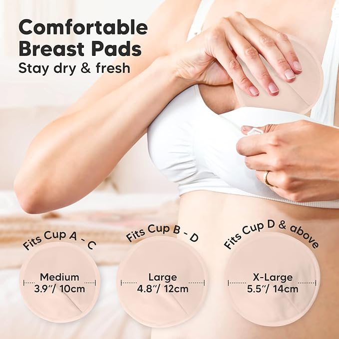 Organic Nursing Pads - 8 Washable Viscose Derived from Bamboo Breastfeeding Pads, Wash Bag, Reusable Breast Pads for Breastfeeding, Nipple Pads for Breastfeeding Essentials(Neutrals, L 4.8")